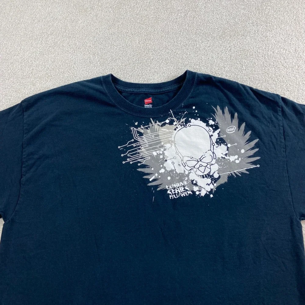 Vtg Intel Extreme Series Boards T-Shirt Mens XL Skull Graphic Tee Tech Promo